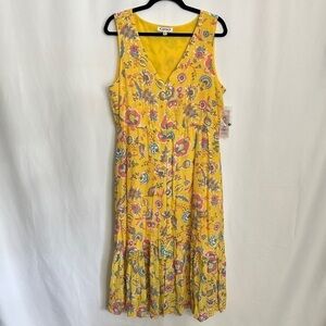 NWT Nanette Lepore Women's Sleeveless Yellow Pink Floral Tiered Midi Dress sz 14